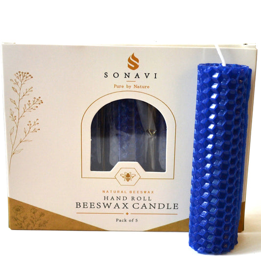 (set of 5) 4" Blue beeswax candles