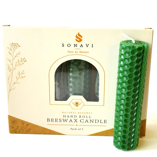 (set of 5) 4" Green beeswax candles