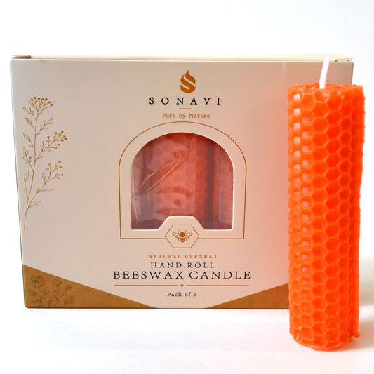 (set of 5) 4" Orange beeswax candles