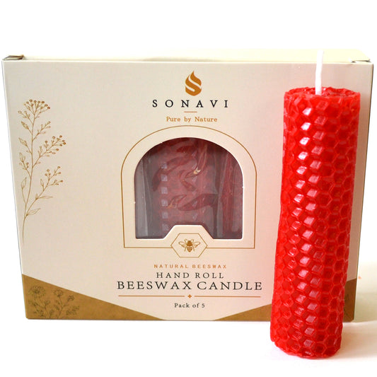 (set of 5) 4" Red beeswax candles