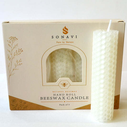 (set of 5) 4" White beeswax candles