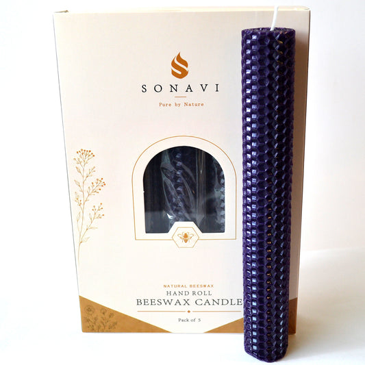 (set of 5) 8" Purple beeswax candles
