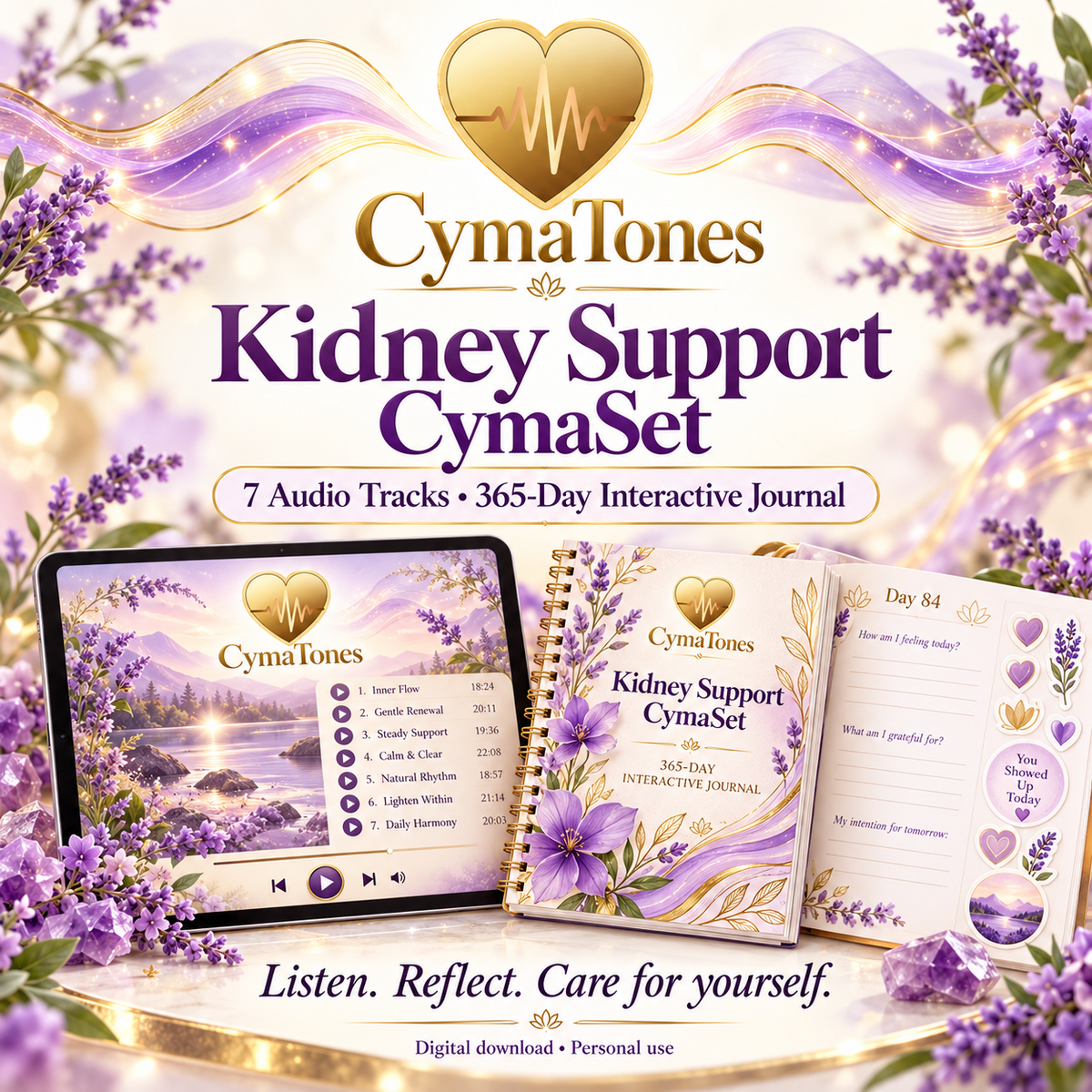 Kidney Support CymaSet | 7 Audio Tracks & 365-Day Interactive Wellness Journal