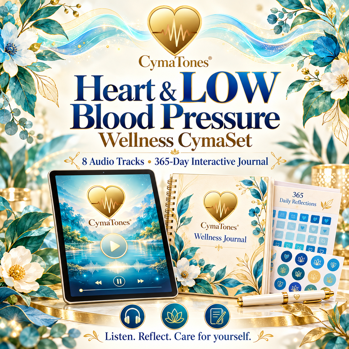 Heart & LOW Blood Pressure Wellness CymaSet | 8 Audio Tracks & 365-Day Interactive Journal