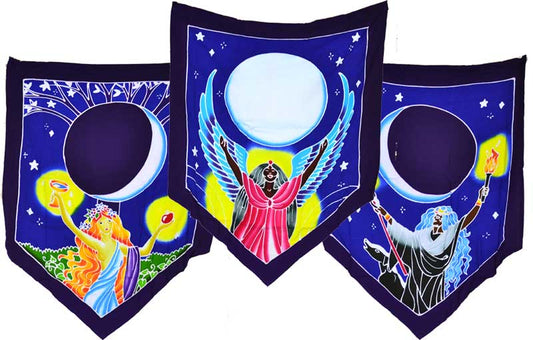 Triple Moon Goddess Prayer Flags 60" x 29"