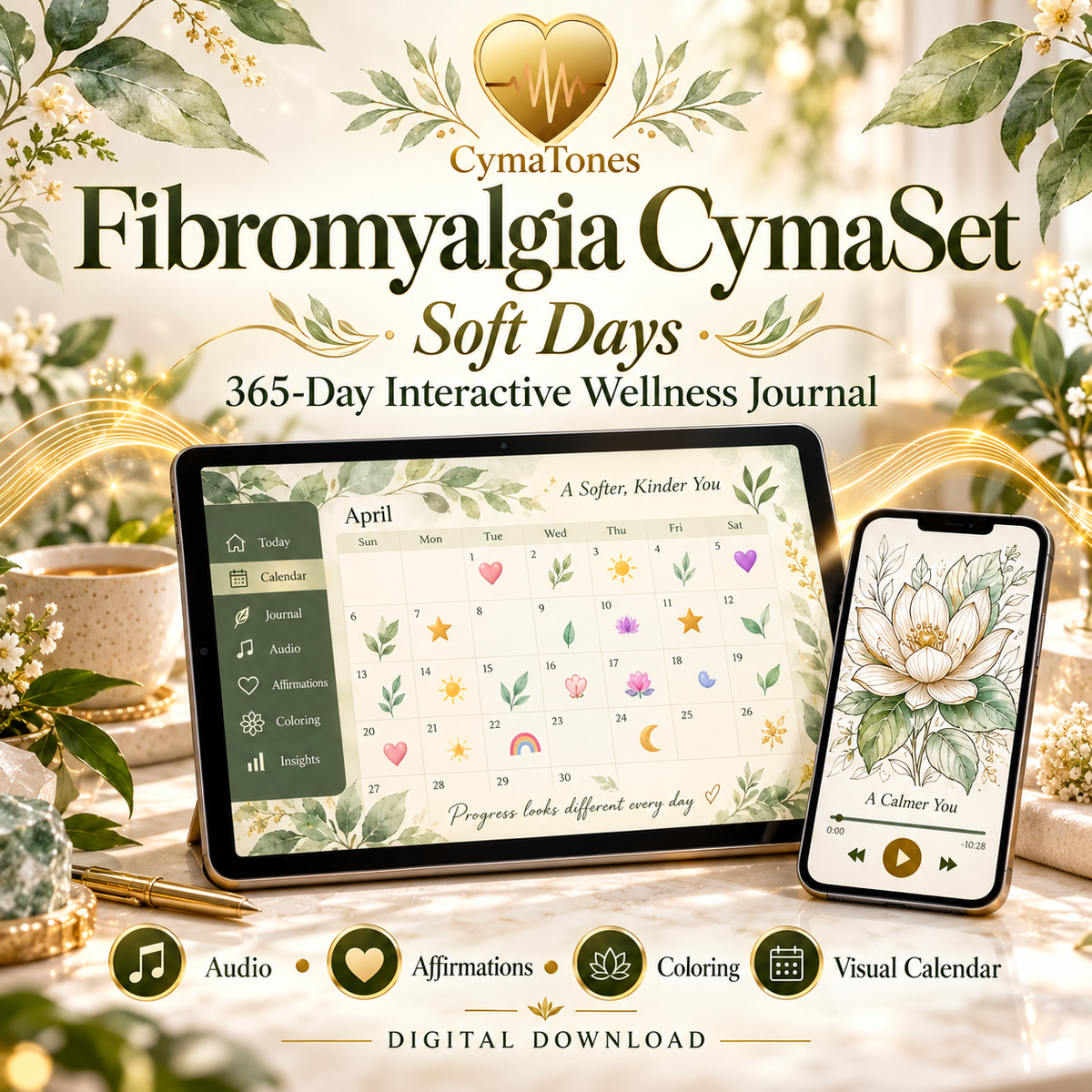 Soft Days CymaSet | Fibromyalgia Wellness Audio & 365-Day Interactive Journal