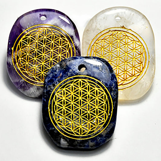 (set of 4 Flower of Life worry stone w/ hole