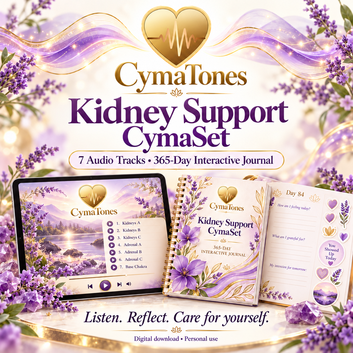 Kidney Support CymaSet | 7 Audio Tracks & 365-Day Interactive Wellness Journal