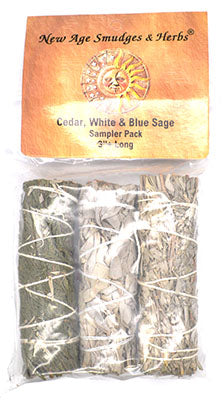 (set of 3) Cedar, White & Blue Sage smudge stick 4"
