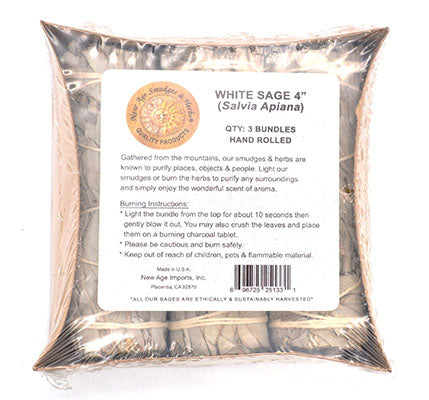 (set of 3) White Sage smudge stick 3-4"