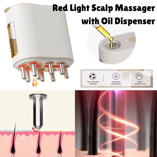 Red Light Massager with Blue & Magenta Lights + Built-In Oil Dispenser
